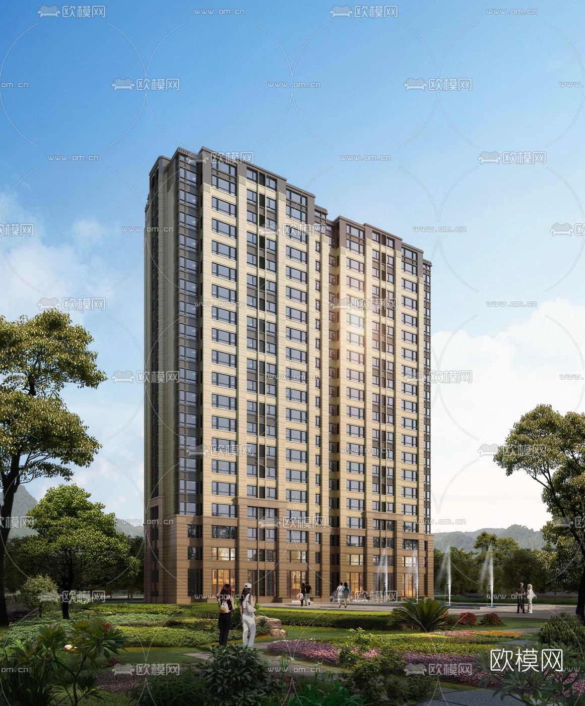 现代高层住宅楼建筑外观3d模型