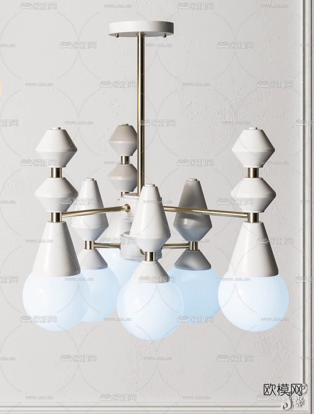 现代金属多头吊灯3d模型下载（渲染图3）