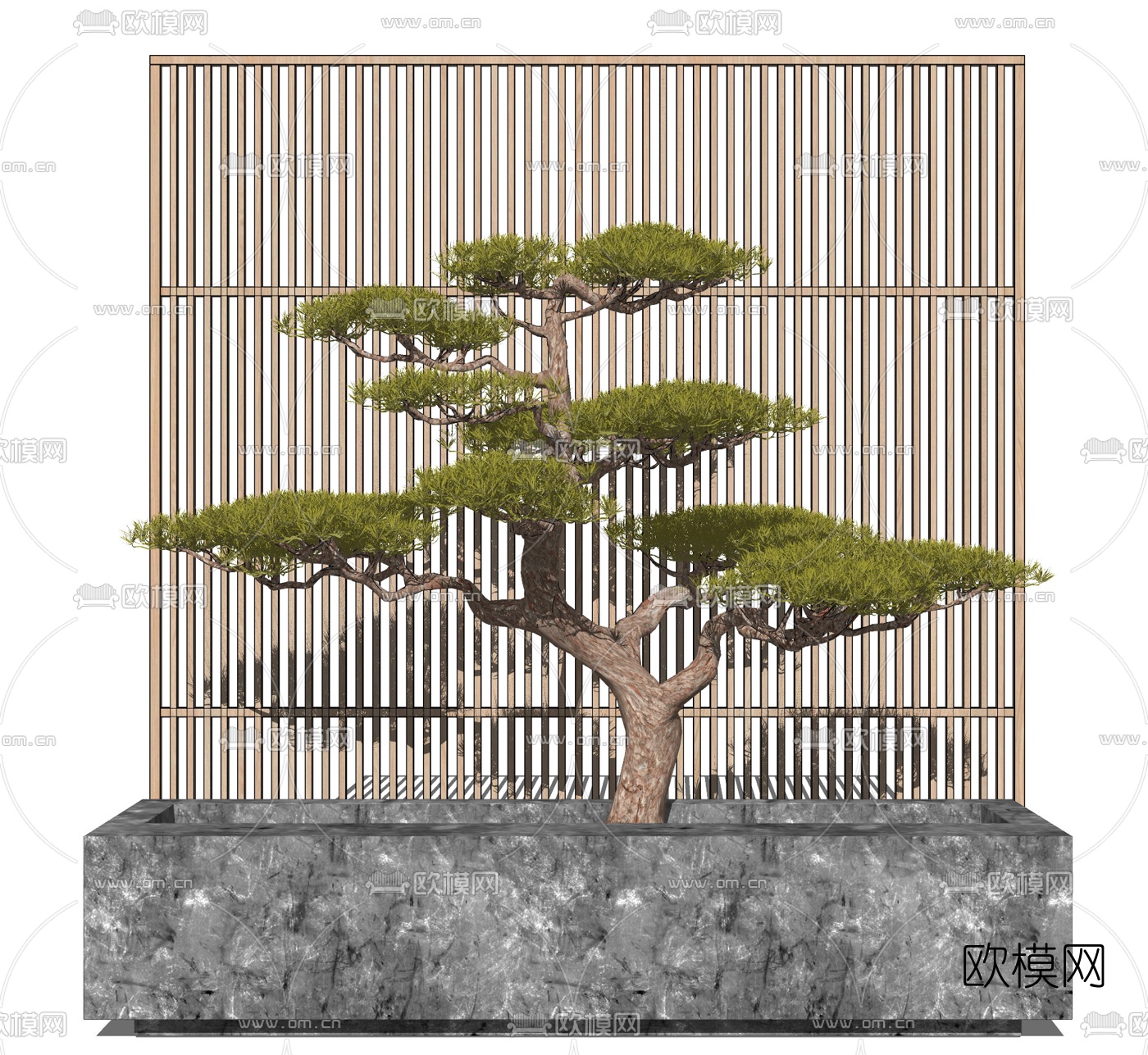 新中式罗汉松盆景su模型下载