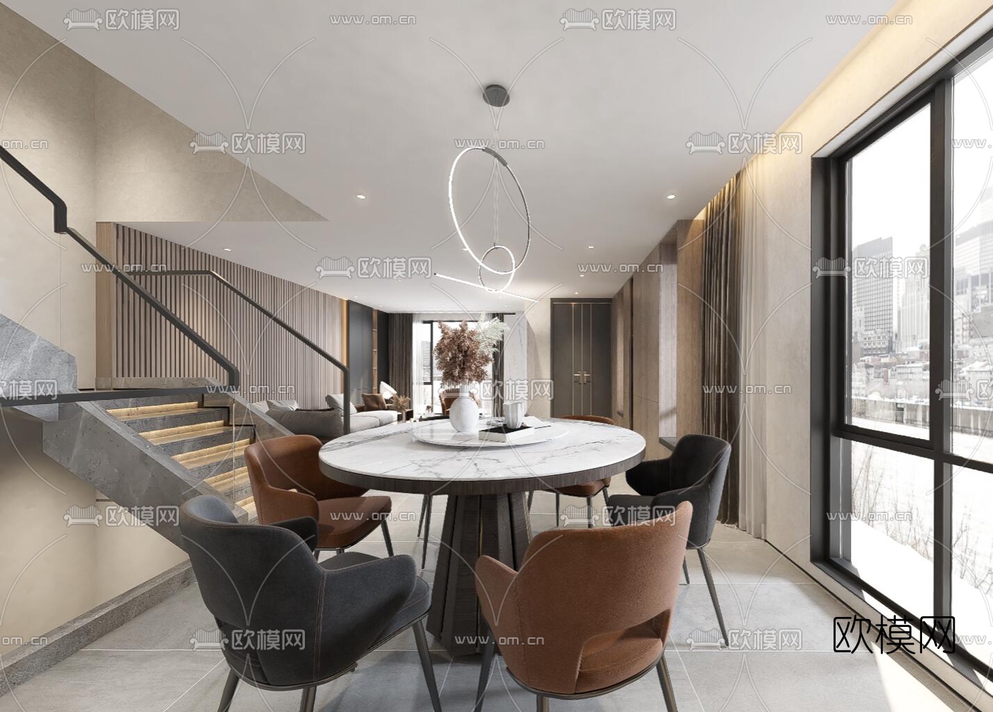 现代客厅餐厅vr全景3d模型