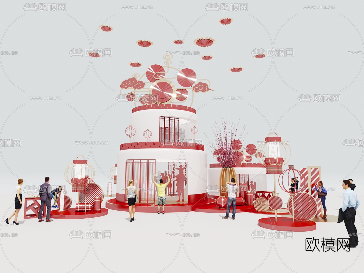 新中式灯笼新春美陈3d模型下载（渲染图4）