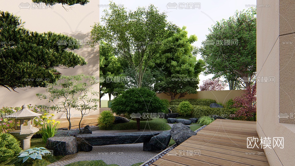 日式庭院景观su模型下载（渲染图1）