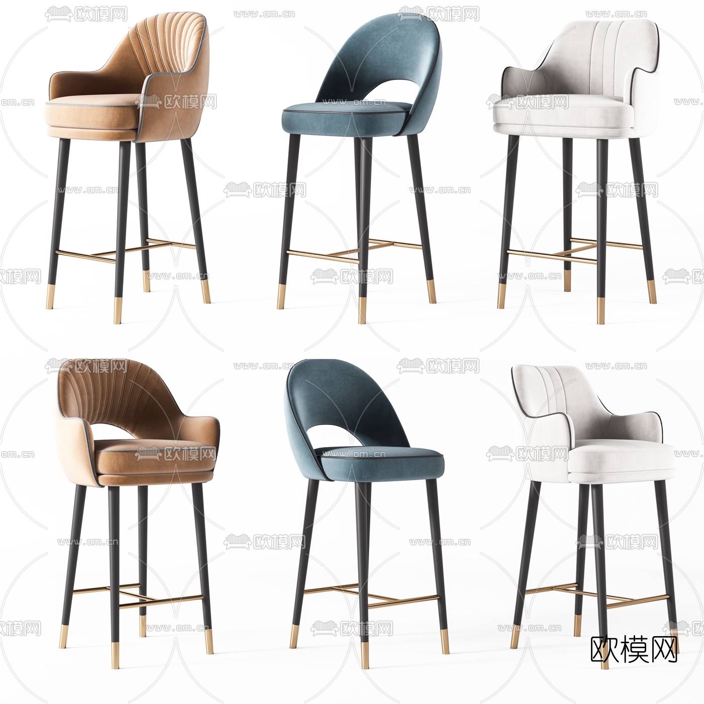 现代布艺吧椅组合3d模型下载（渲染图1）