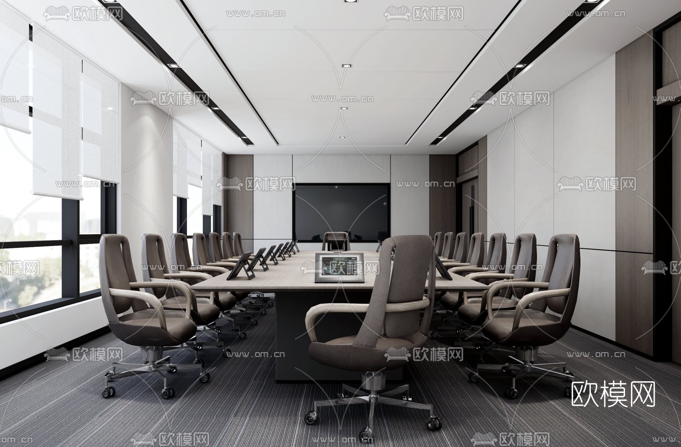 现代会议室培训室su模型下载（渲染图1）
