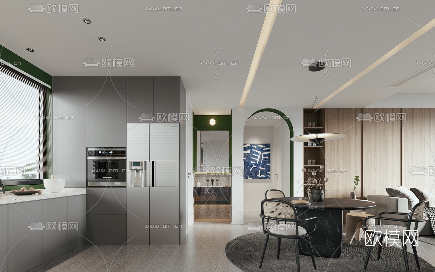 现代客厅餐厅3d模型