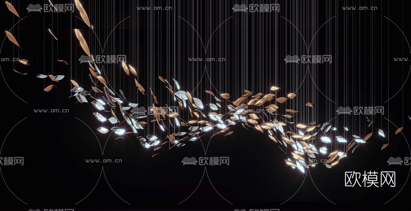 现代轻奢艺术装饰吊灯3d模型下载（渲染图2）