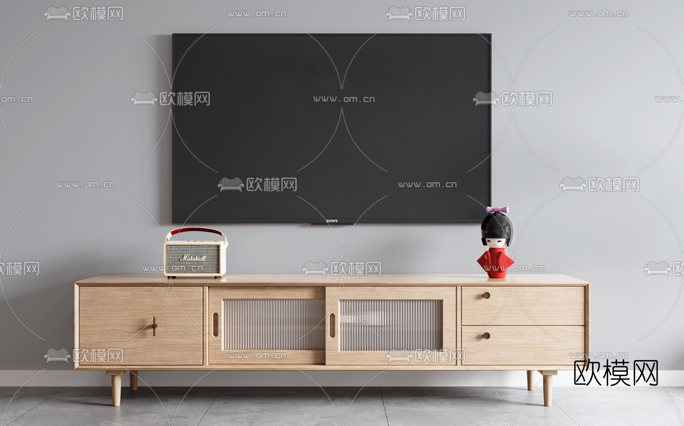 日式木质电视柜3d模型下载