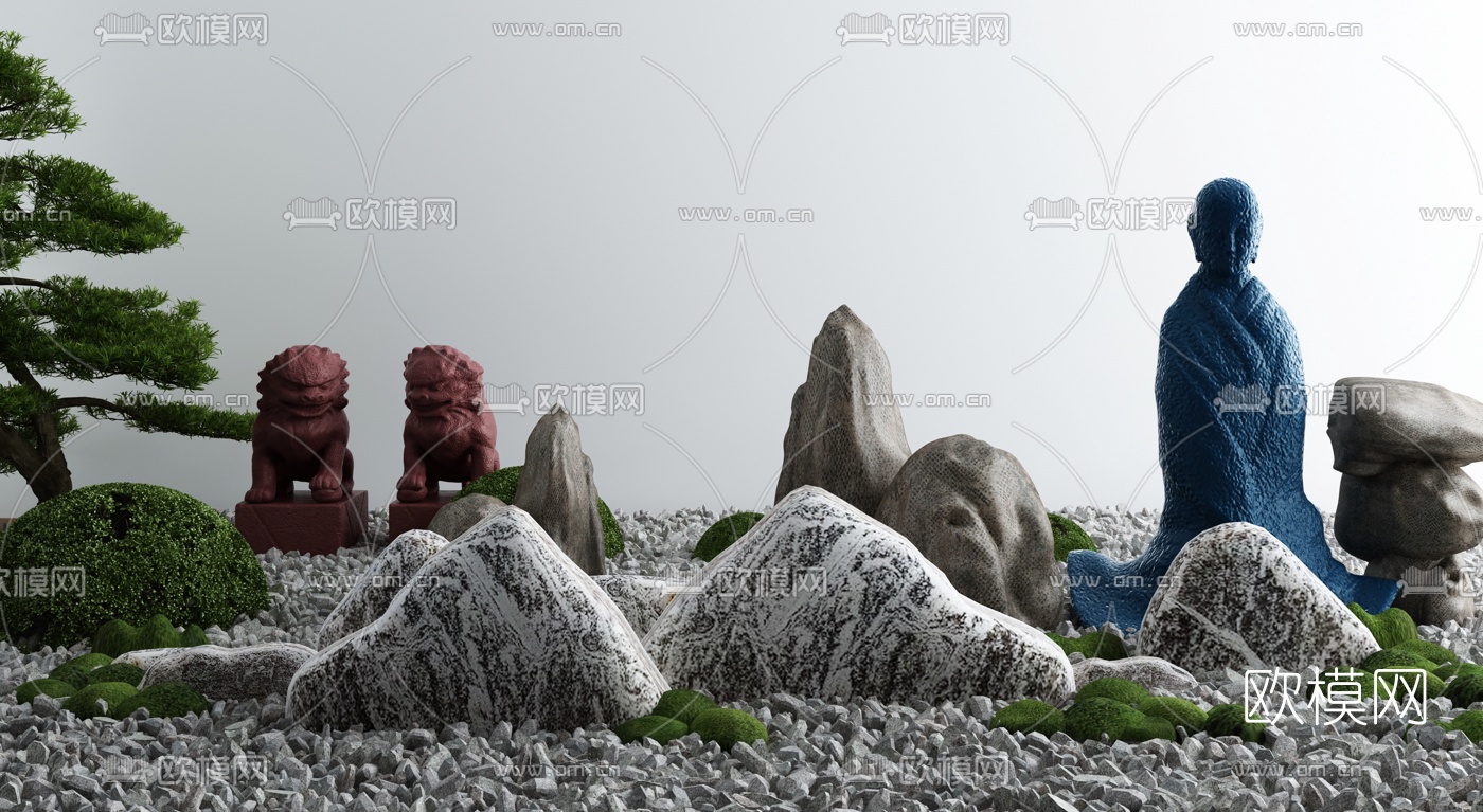 新中式假山景观小品3d模型下载