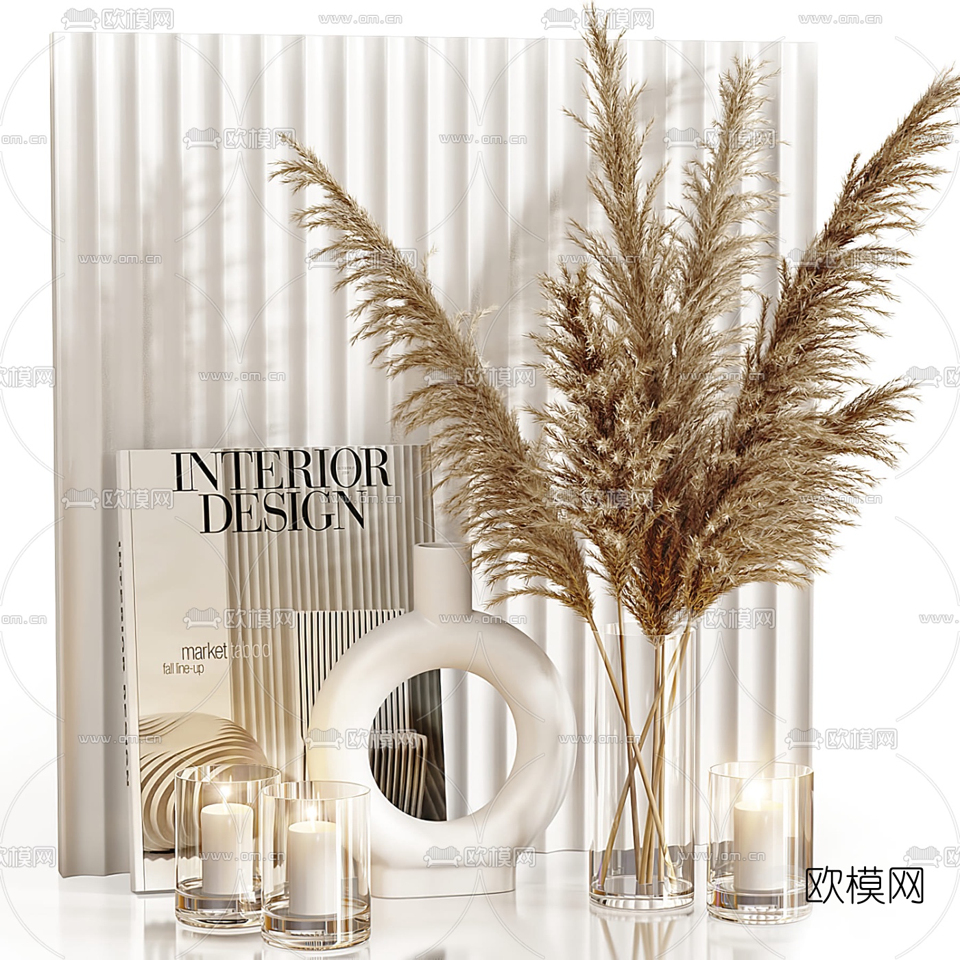 北欧芦苇花瓶书籍摆件3d模型下载