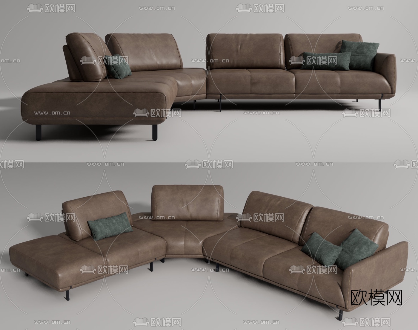 现代皮革转角多人沙发su模型