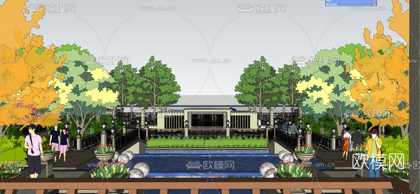 新古典小区景观su模型下载（渲染图3）