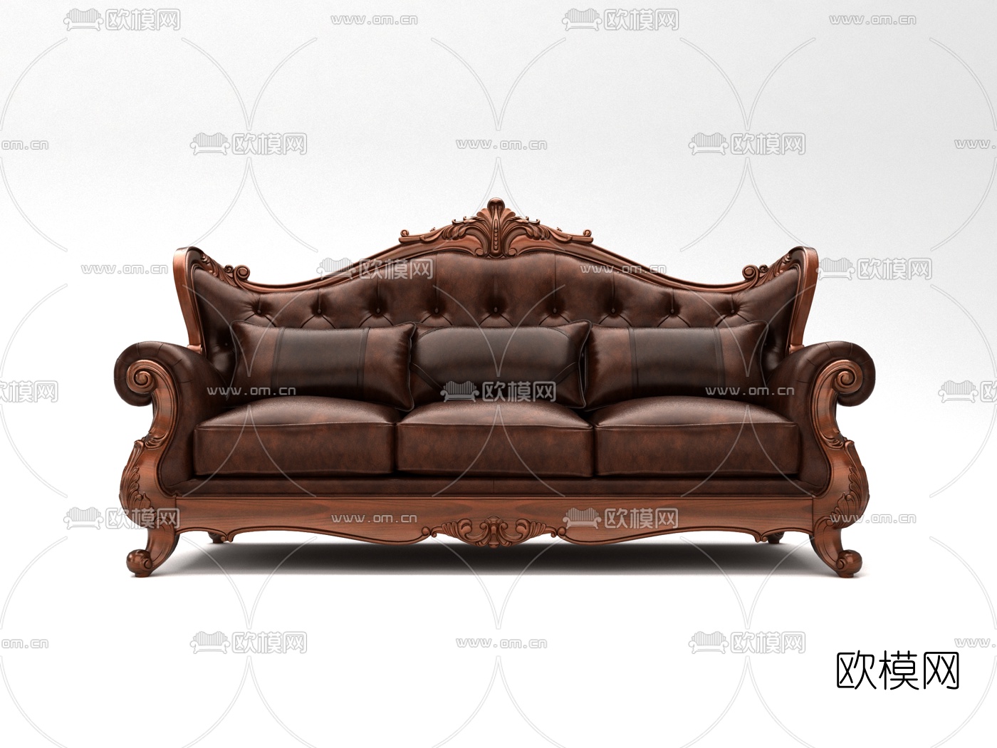 美式皮革单人多人沙发3d模型下载（渲染图3）