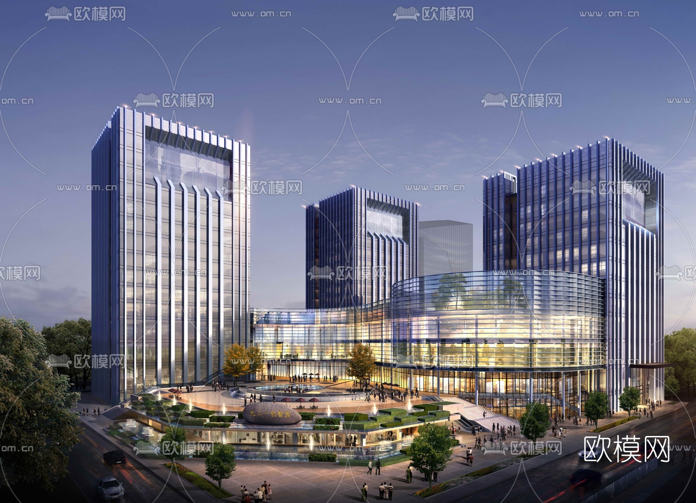 现代商业广场建筑外观3d模型-免费3dmax模型库-欧模网