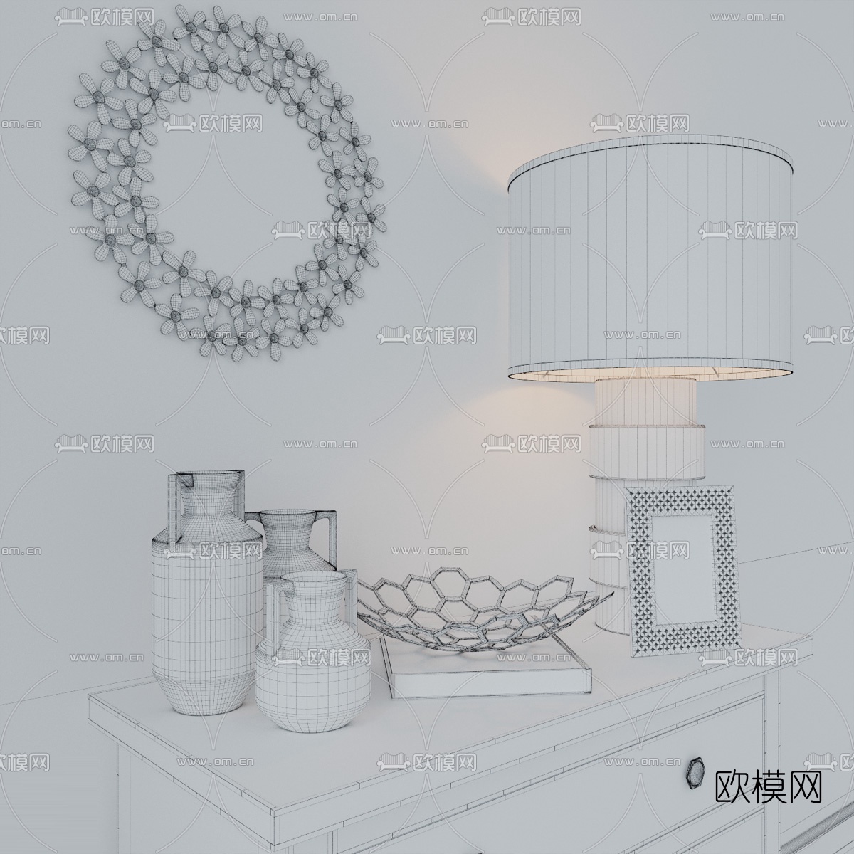 北欧轻奢边柜3d模型下载（渲染图3）