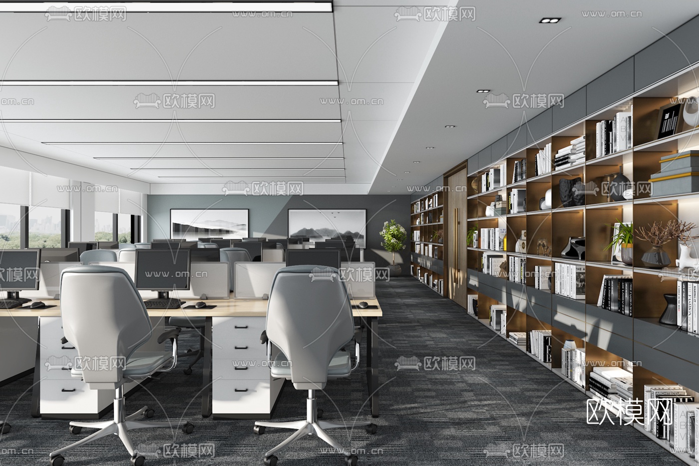 现代敞开式办公室3d模型下载_ID10043985_3dmax免费模型-欧模网