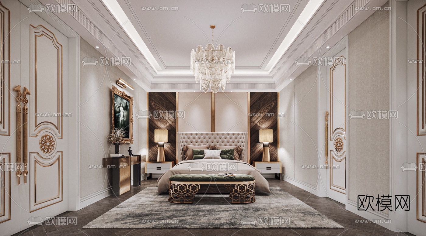 欧式轻奢卧室3d模型下载