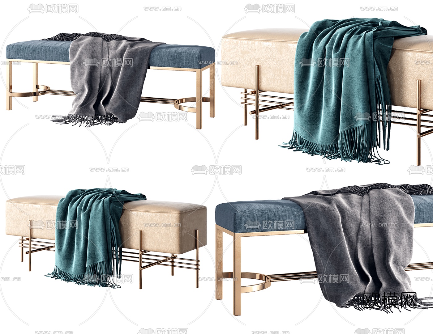 现代布艺床尾凳3d模型下载