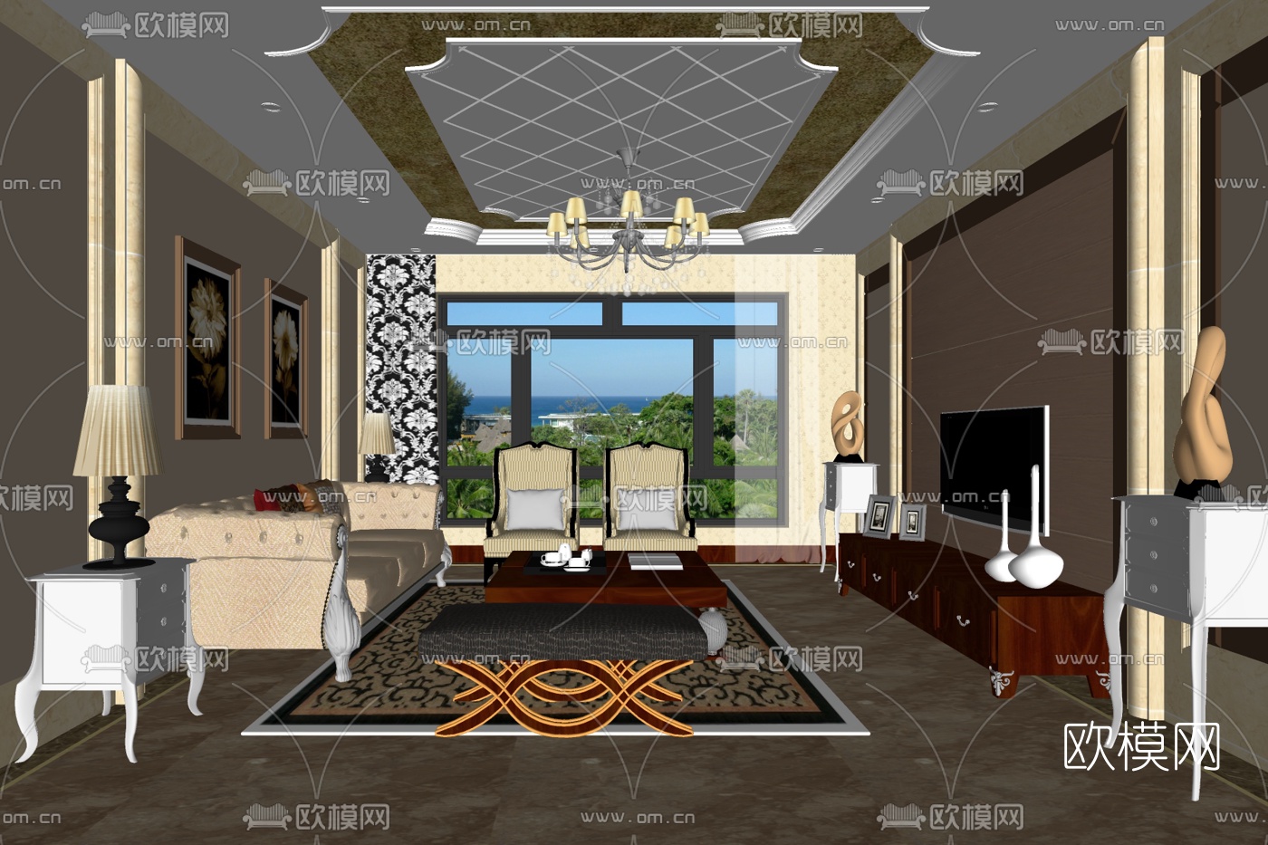 欧式公寓客厅su模型下载