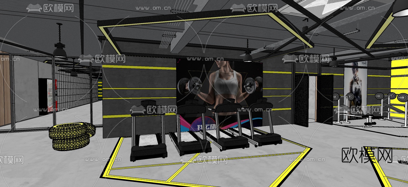 工业风健身房su模型下载（渲染图4）