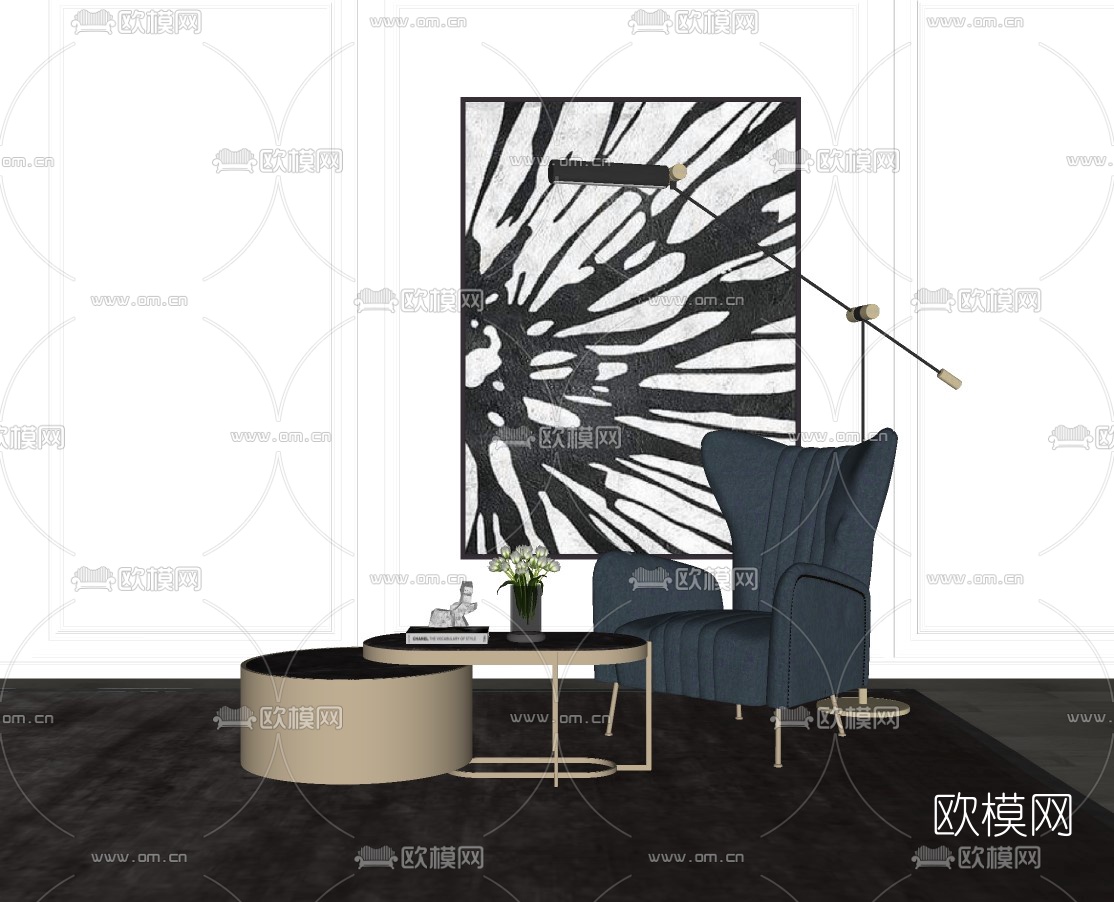 美式布艺休闲沙发su模型下载