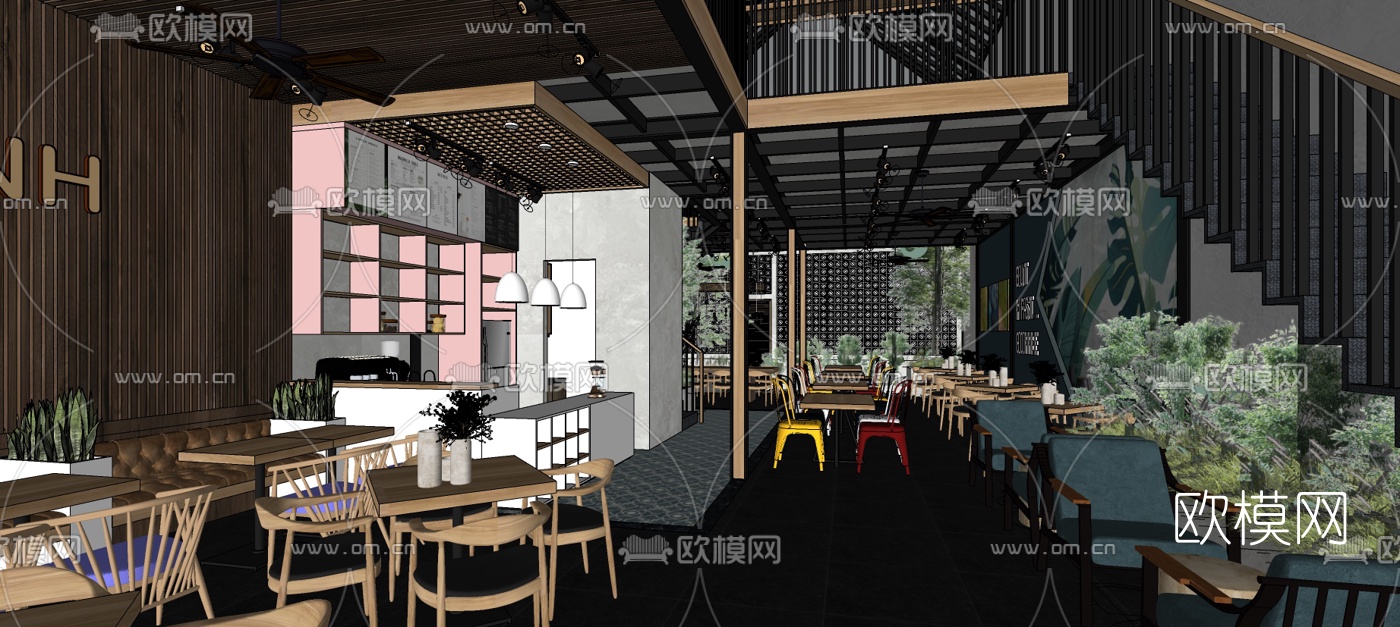 现代咖啡厅su模型下载（渲染图2）
