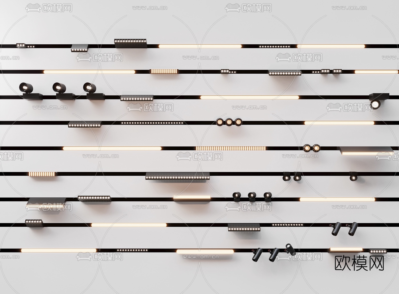 现代轨道灯射灯筒灯3d模型下载（渲染图1）