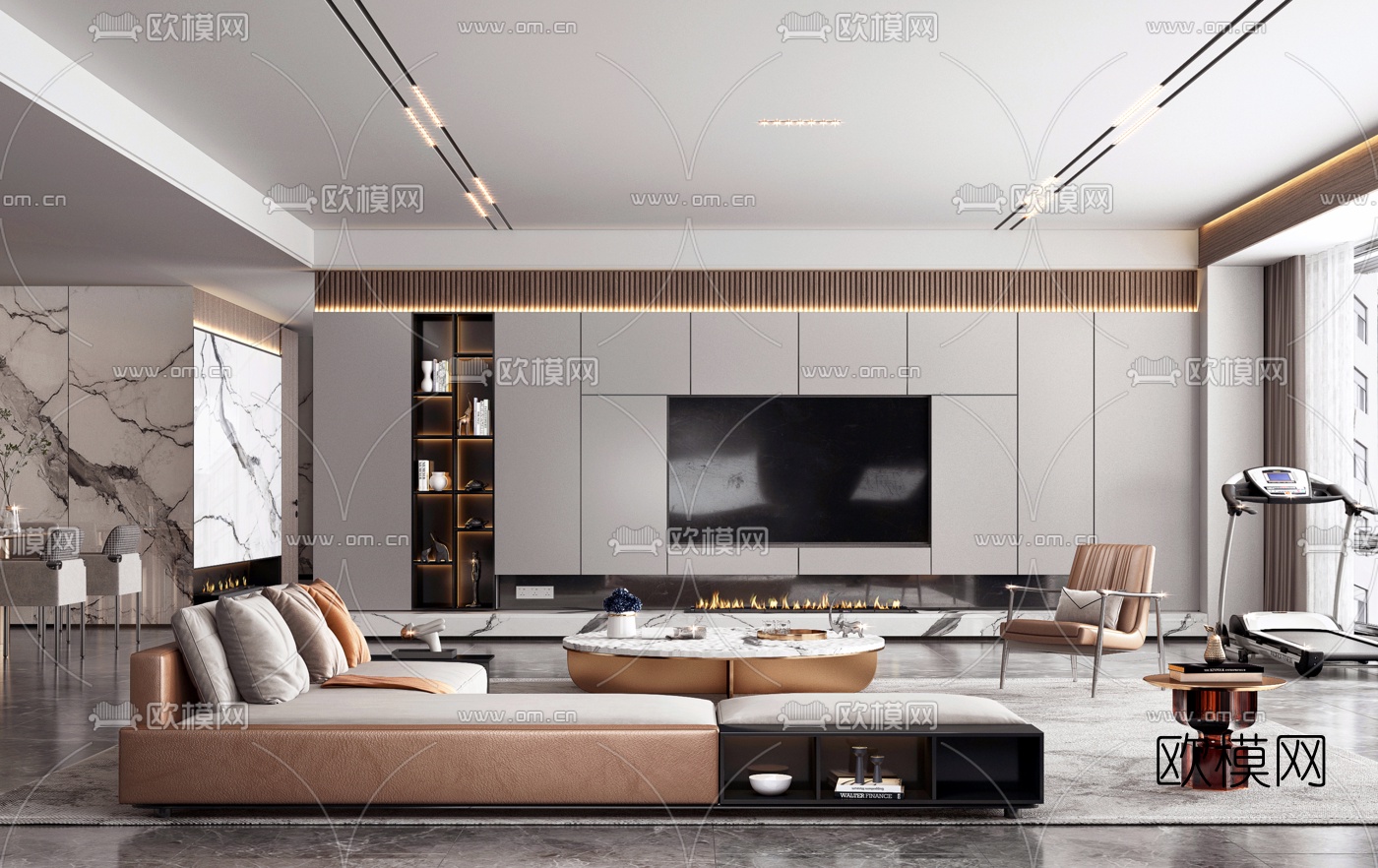 现代轻奢客厅3d模型下载（渲染图1）