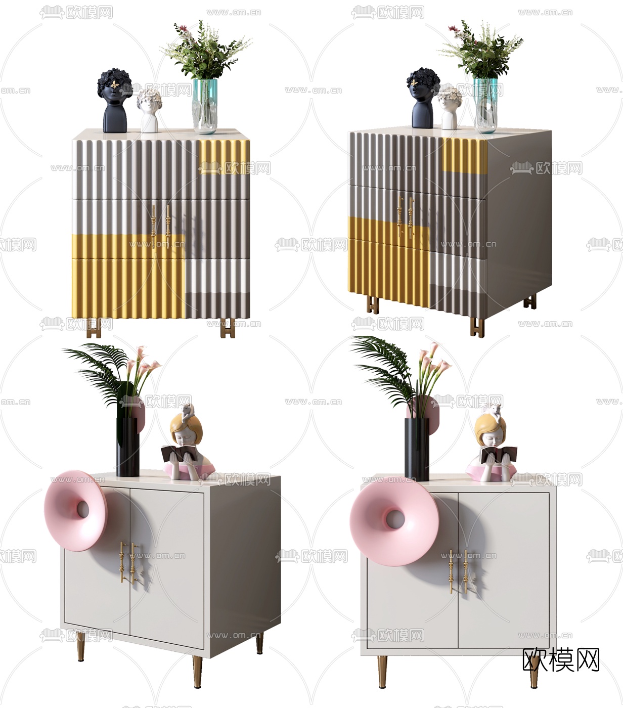 北欧简易方形床头柜3d模型下载