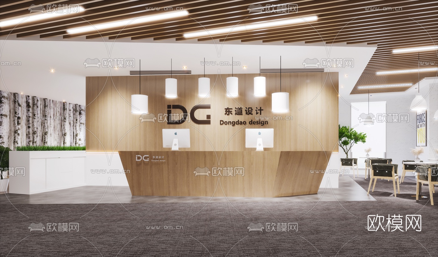 北欧办公室大堂前台3d模型下载（渲染图1）
