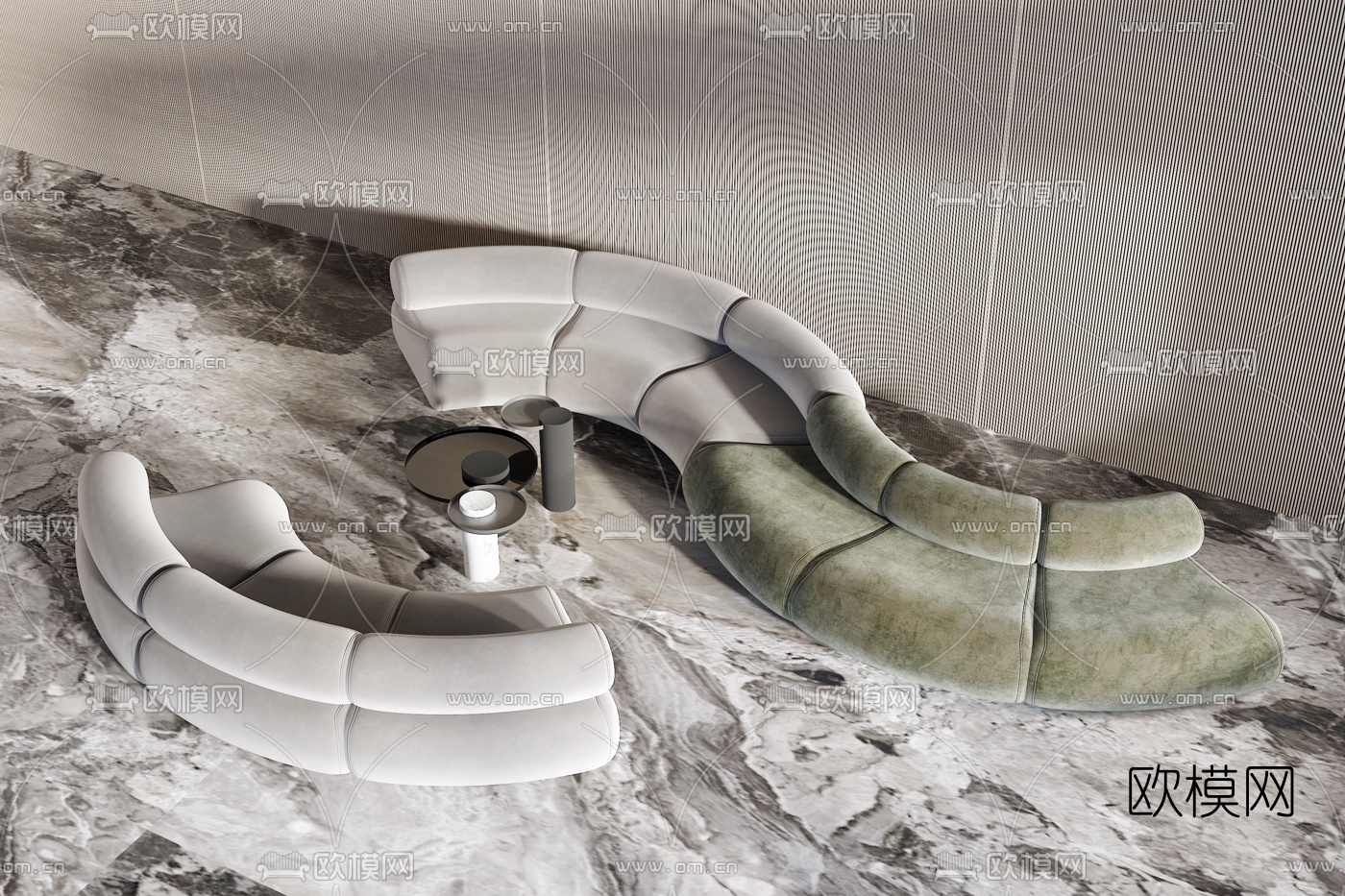 现代绒布弧形沙发3d模型