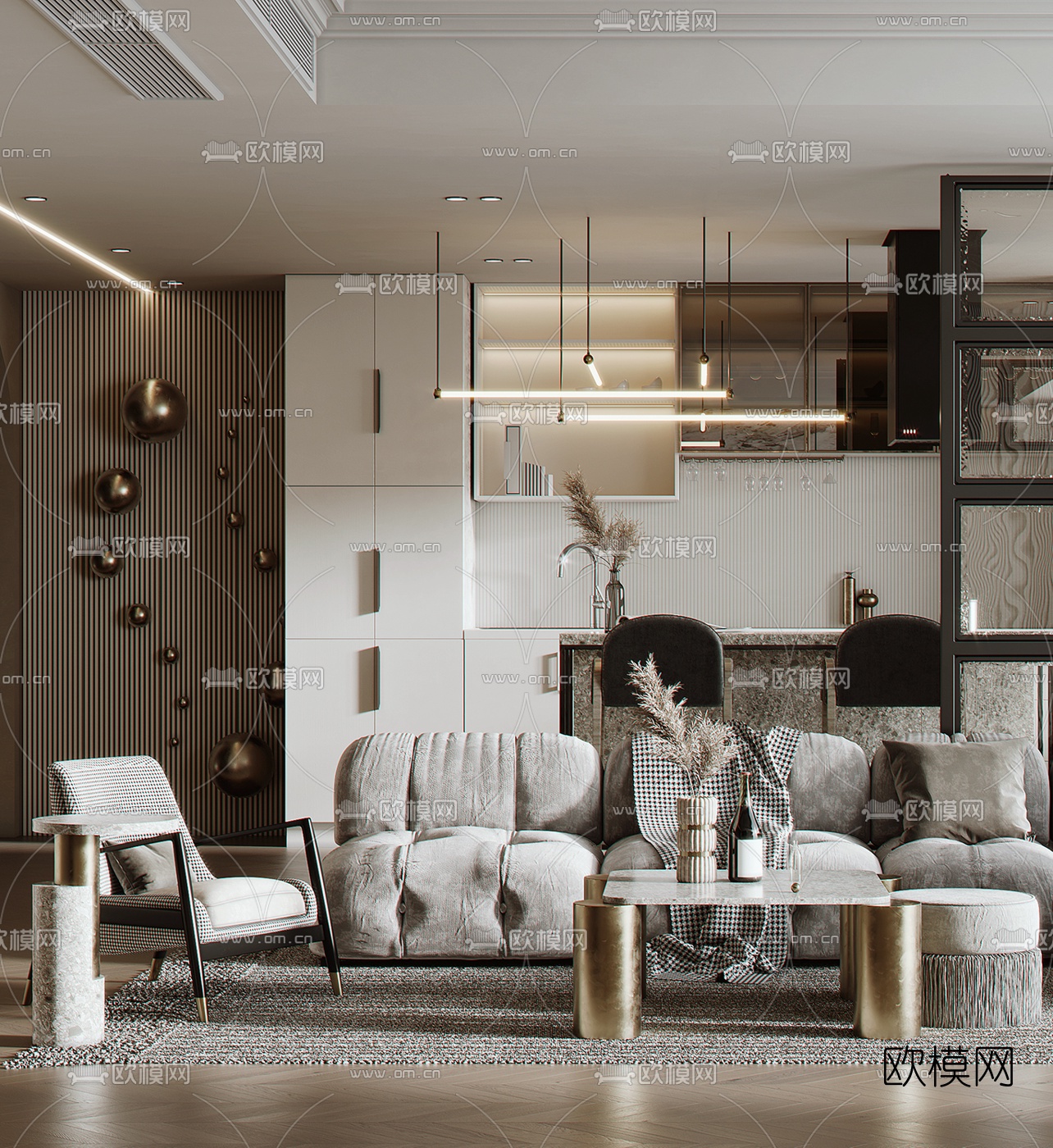 北欧客厅餐厅3d模型下载（渲染图5）