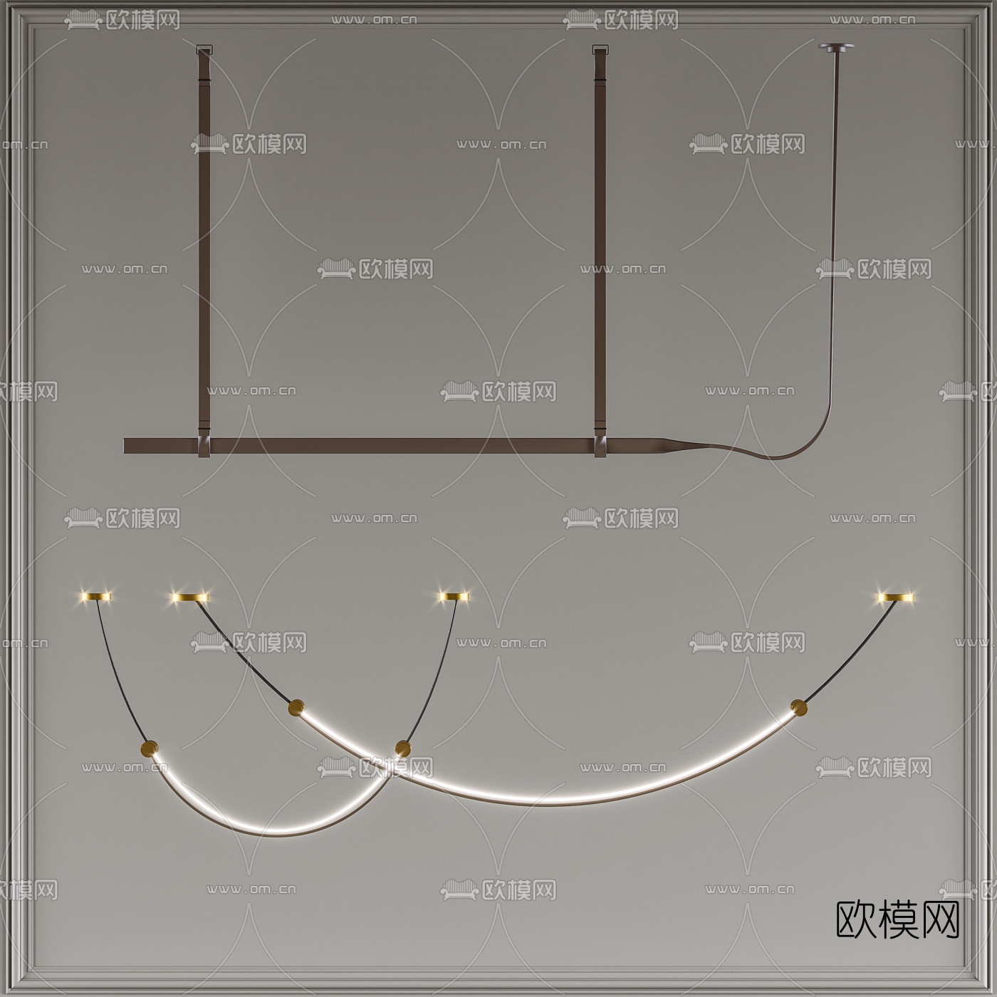 现代时尚长条形吊灯3d模型-免费3dmax模型库-欧模网