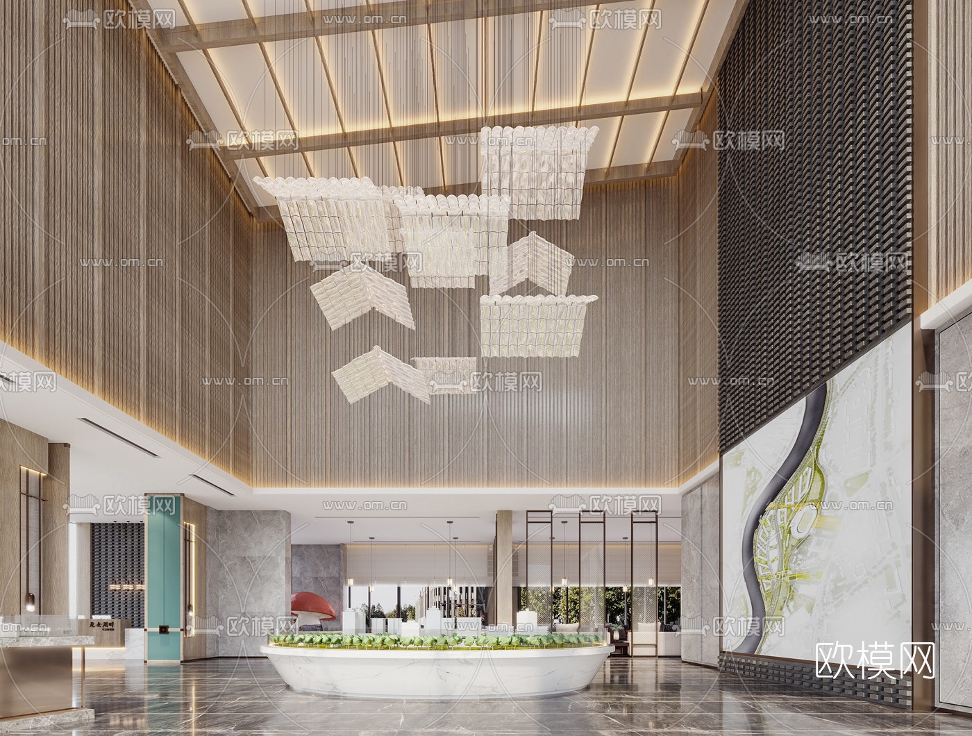 新中式轻奢售楼处3d模型下载（渲染图1）