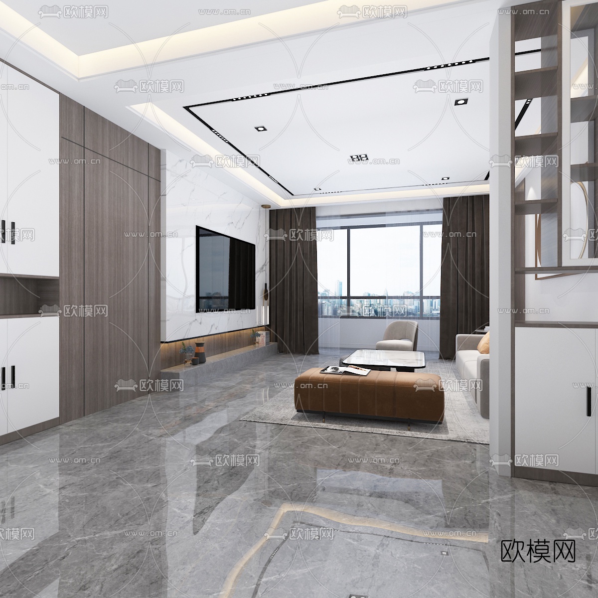 现代客厅餐厅免费3d模型