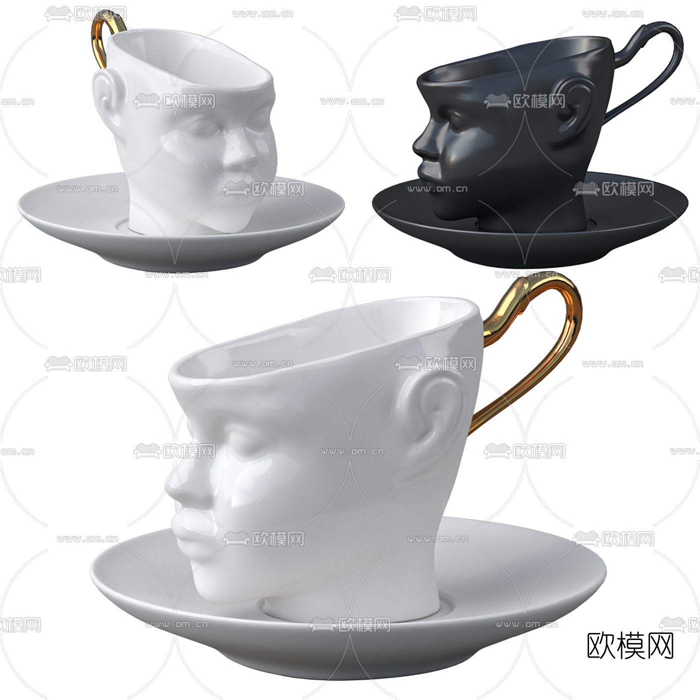 现代创意人头咖啡杯3d模型下载（渲染图1）