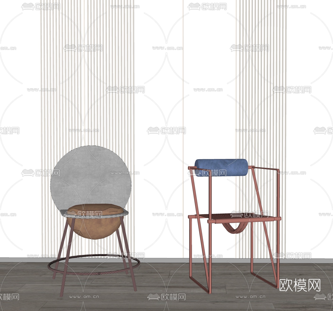 现代铁艺单椅su模型下载（渲染图2）