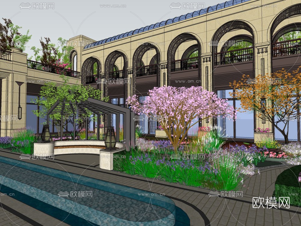 简欧高层住宅楼鸟瞰su模型下载（渲染图3）