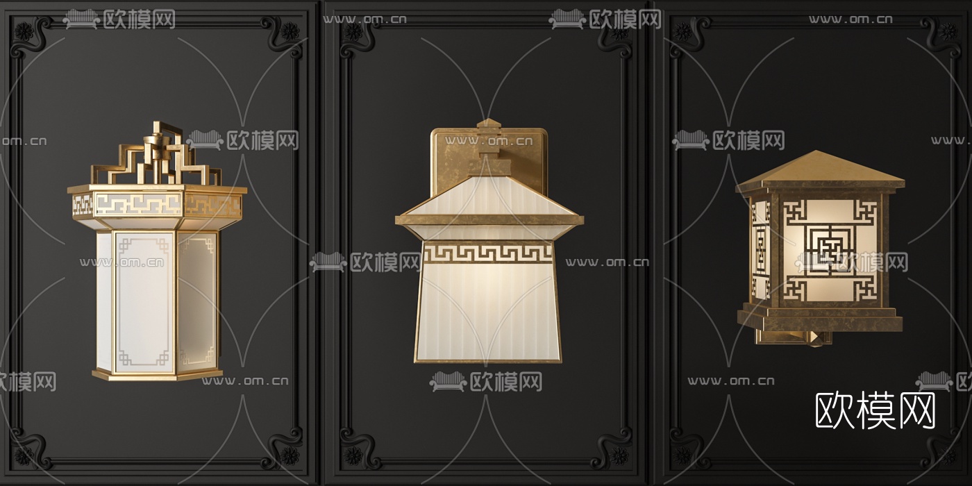 新中式金属壁灯组合3d模型