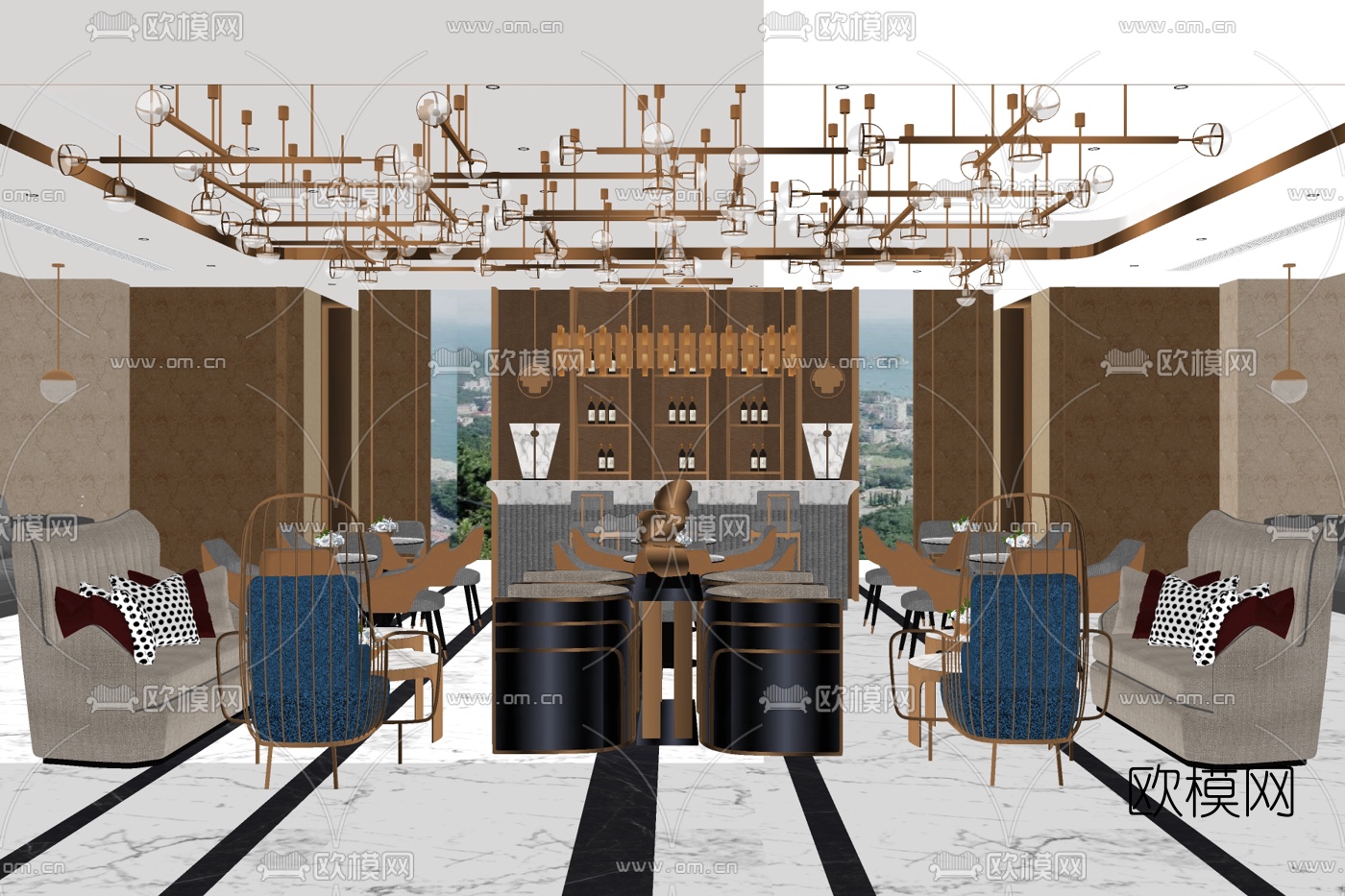 现代轻奢西餐厅su模型下载