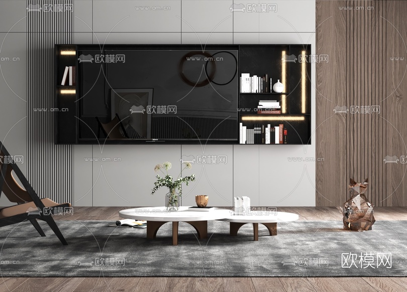 现代轻奢客厅3d模型下载(渲染图2)