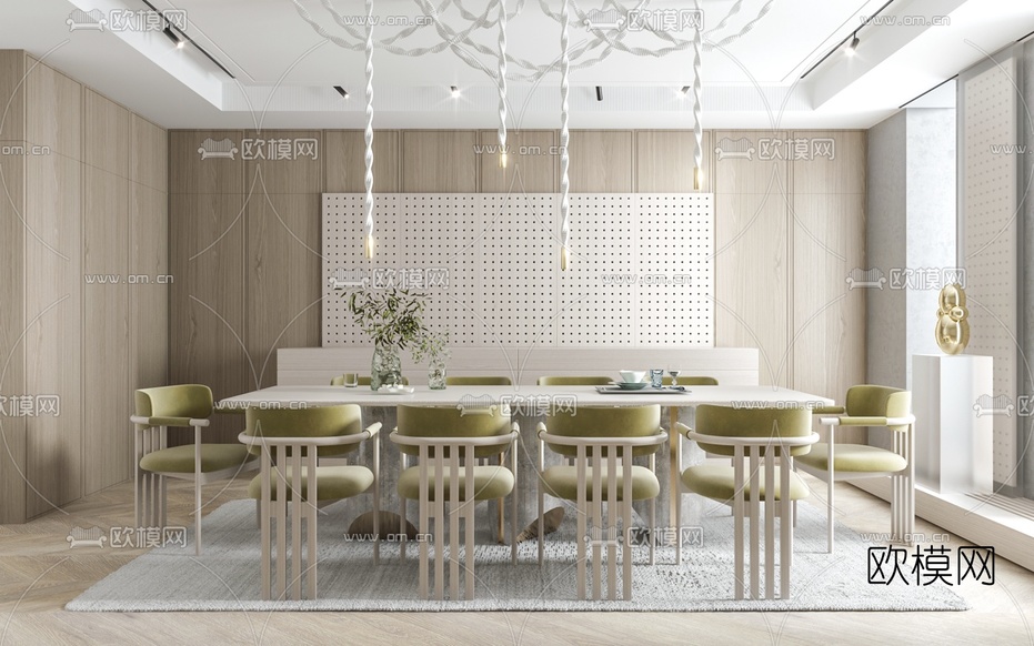现代条形餐桌椅3d模型下载(渲染图1)
