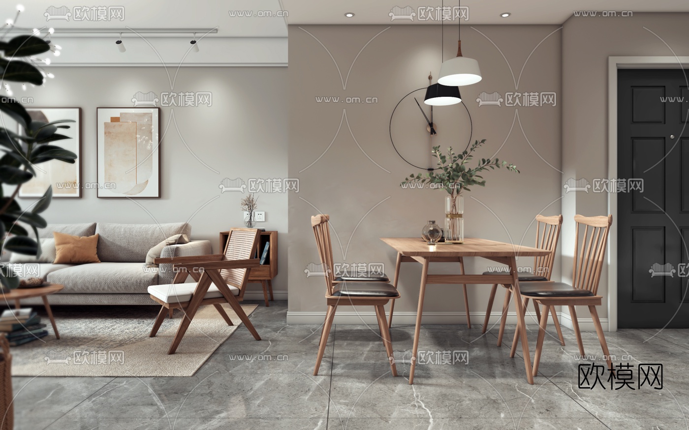 北欧简约客厅餐厅3d模型