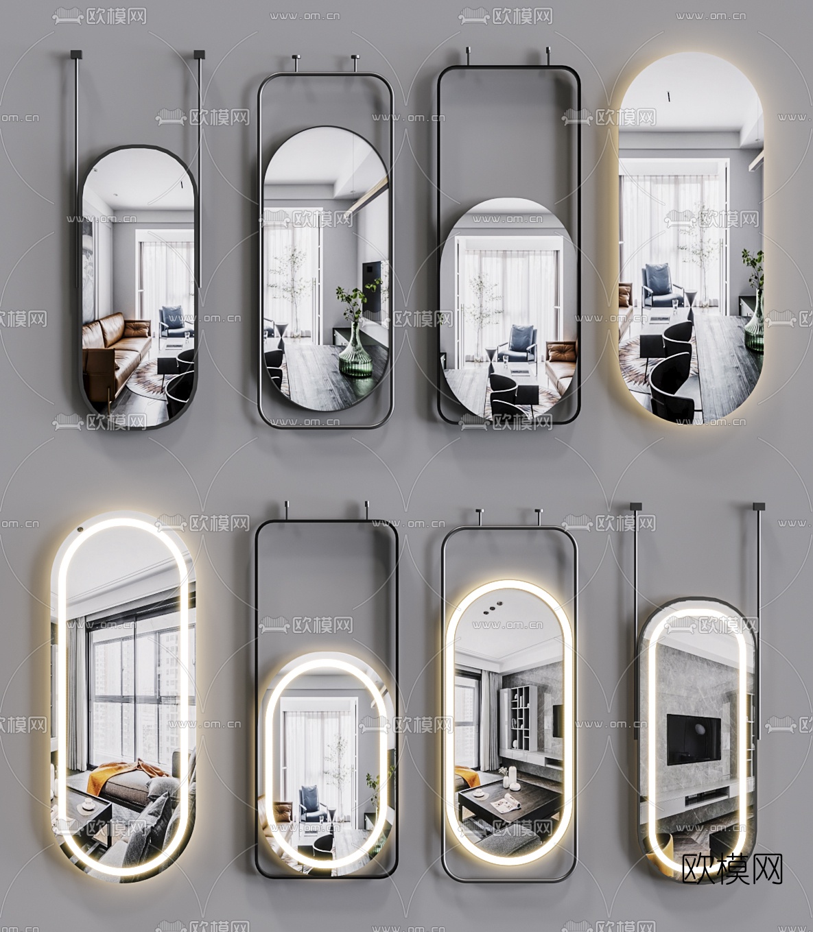 现代装饰镜发光镜3d模型下载