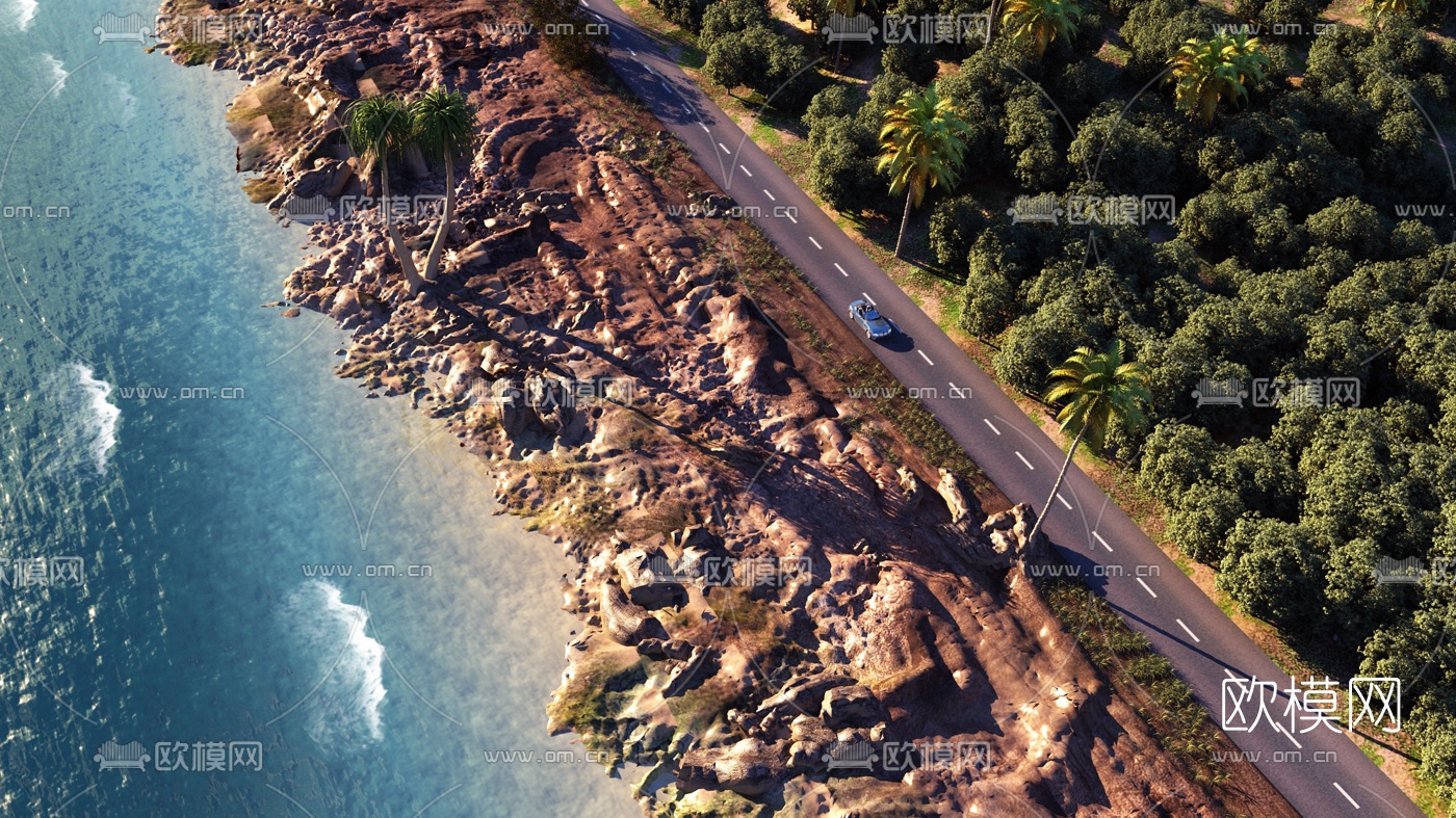 现代海滨公路鸟瞰3d模型下载