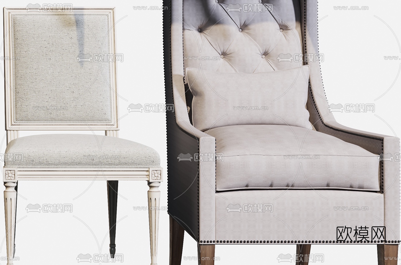 美式布艺休闲椅3d模型下载（渲染图4）