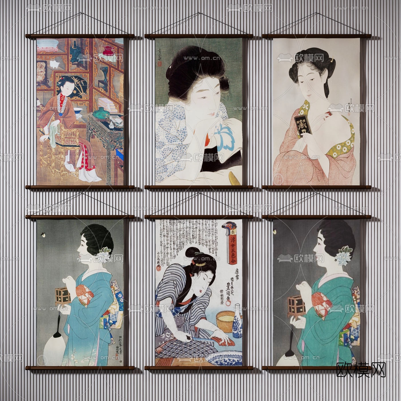 日式艺伎装饰画3d模型下载