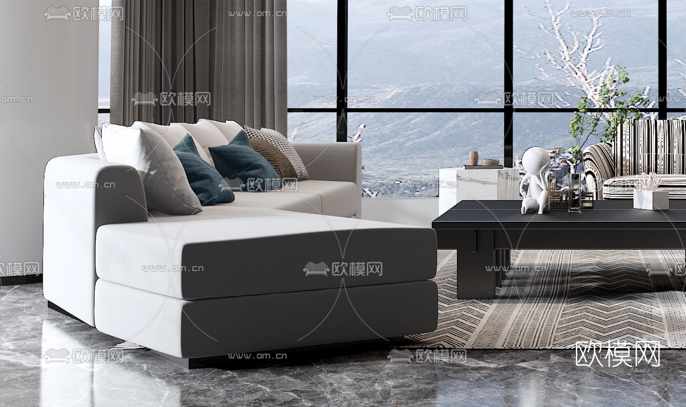 现代布艺转角沙发组合3d模型