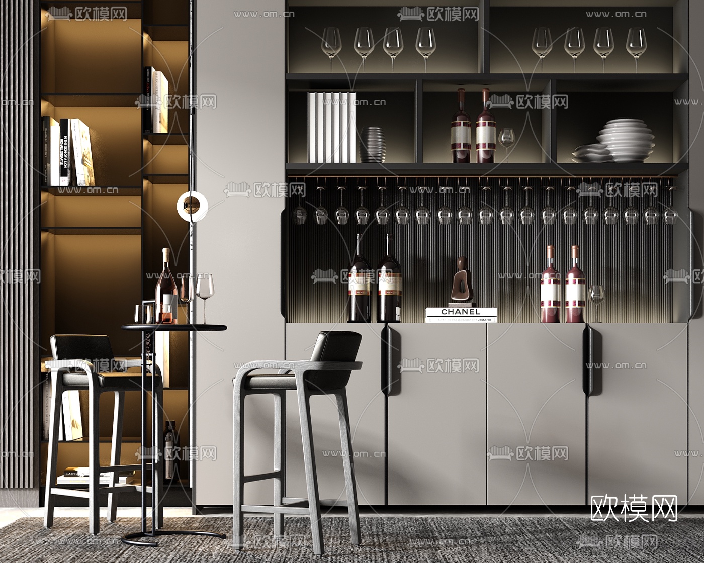 现代轻奢酒柜su模型下载（渲染图1）