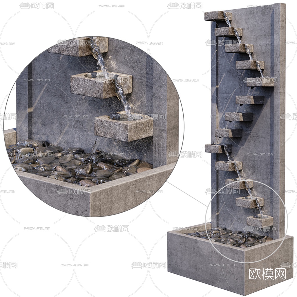 现代流水池景观小品3d模型