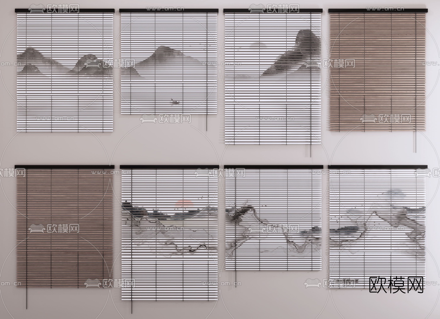 新中式百叶窗窗帘su模型下载（渲染图1）
